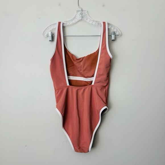Lain Snow Ocean Isle Orange Ribbed One Piece Swim Suit Women’s Size L - Picture 2 of 6